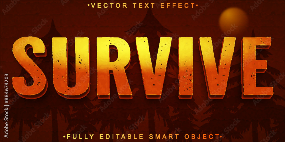 Poster yellow worn survive vector fully editable smart object text effect