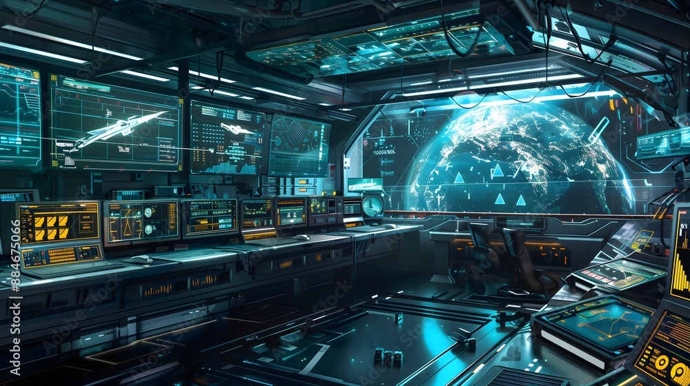 Poster 31. a sci-fi ai control center with holographic screens and advanced technology