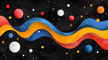Abstract Space with Colorful Waves and Stars
