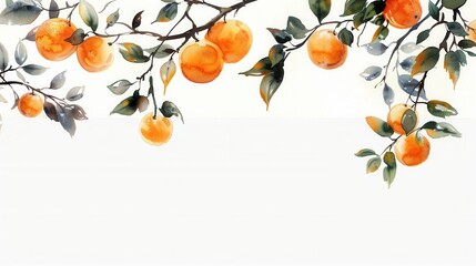 Watercolor vector drawing of orange plant leaf and fruit