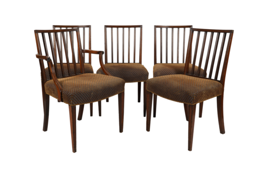 five wooden chair isolated on white background