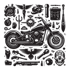 Motorcycle elements silhouette vector