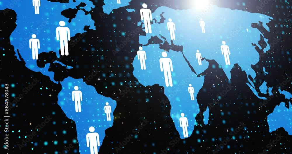 Poster avatar, network and digital map of earth for future technology, cyber infrastructure and black backg