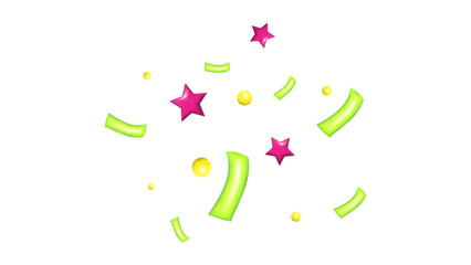 3d Confetti Firecracker Ribbon Paper Element Set. Bright colored figures fly in different directions. Poster design postcard banner web design. Vector.