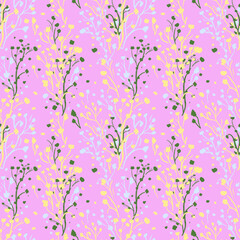 Floral Seamless Pattern in in small-scale flowers and branches. Trendy colors. Shabby chic millefleurs. Will be fine for textile or book covers, print, gift wrap and scrapbooking.
