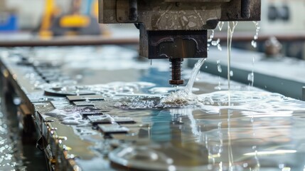 Photo of CNC water powered cutting machine, modern industrial technology