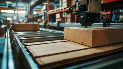 Naklejka premium Corrugated cardboard box cutting machine for packaging industrial production