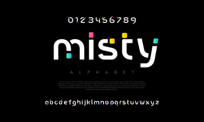 Misty creative geometric modern urban alphabet font. Digital abstract futuristic, fashion, sport, minimal technology typography. Simple numeric vector illustration