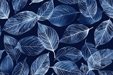 A background featuring a repeating pattern of blue-colored leaves.