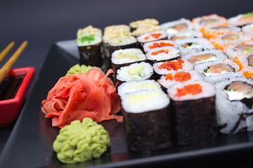 Sushi Feast on a Black Plate