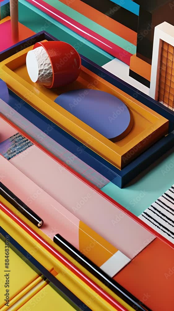Poster a set of desk trays featuring an abstract geometric design making a statement with its bold colors a