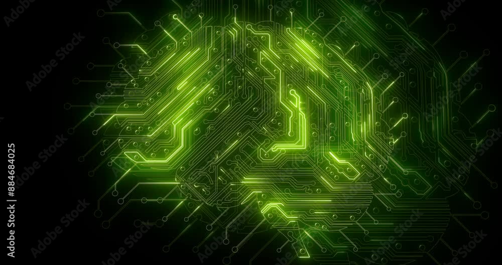 Aufkleber Digital, circuit board and microchip with information technology for coding, programming or machine learning. CPU, processor and data flow with neon for cyber hardware, futuristic or cloud computing
