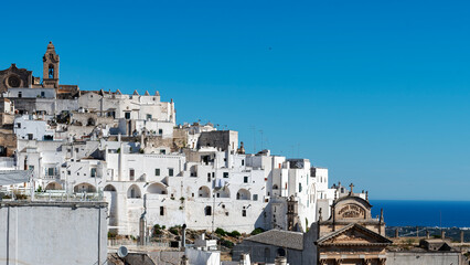 Panorama of Ostuni, the white city, with the sea in the background.