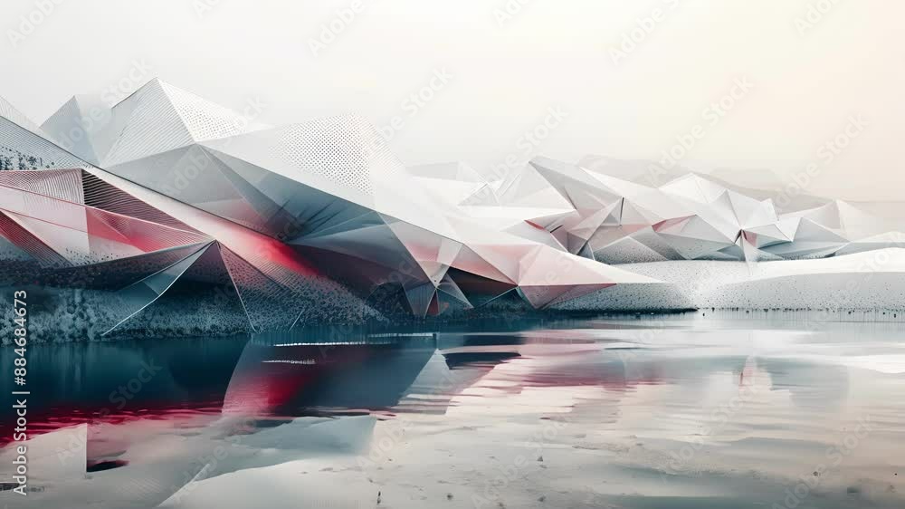 Poster a geometric coral reef in an abstract interpretation with triangles and rhombuses in muted yet strik