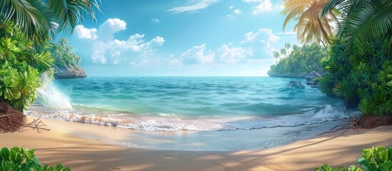 Fototapeta premium Tropical Beach Paradise with Lush Foliage