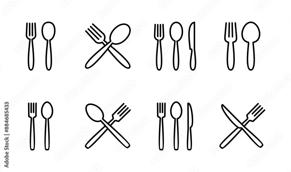 Wall mural spoon and fork icon set. spoon, fork and knife icon vector. restaurant icon