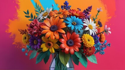 Colorful Flower Bouquet in a Vase.