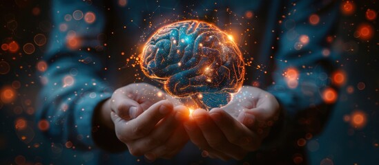 A Glowing Brain Held in Hands