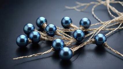 Blue Pearls on Gold Wire.