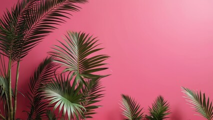 Tropical Palm Leaves on a Pink Background.