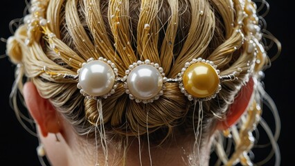Pearl and Gold Hair Accessory.
