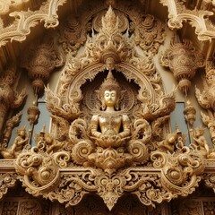 Fototapeta premium Golden Buddha, detail of Thai temple