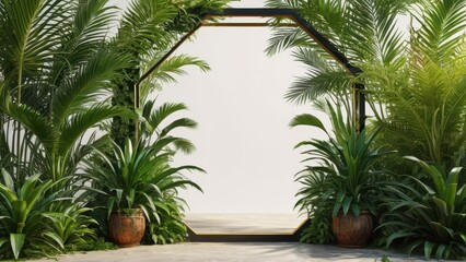 Fototapeta premium Tropical Plants Framing a Geometric Archway.