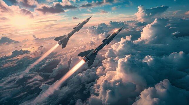 hypersonic missile photo Battle missiles are flying above the clouds. missile attack