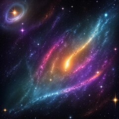 Fototapeta premium Cosmic voyage, celestial dance of space scene with swirling galaxy, nebula, and distant planet, power and energy of swirling galaxies and dark matter in space, glowing star fantastic background