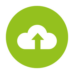 Cloud upload icon. Green background. White arrow. Vector symbol.