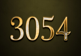 Old gold effect of 3054 number with 3D glossy style Mockup.	