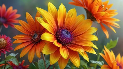 Obraz premium Close-up of Vibrant Orange and Yellow Flowers.