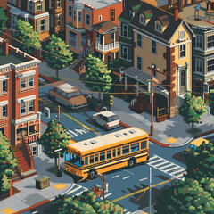 Obraz premium School Bus on Its Route in the Suburbs of Philadelphia: Daily Life Snapshot