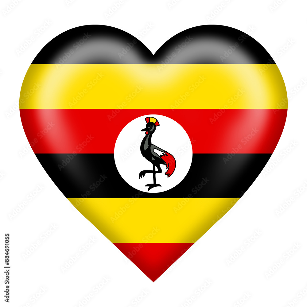 Poster uganda flag heart button with clipping path