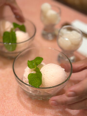 ice cream and mochi on the table
