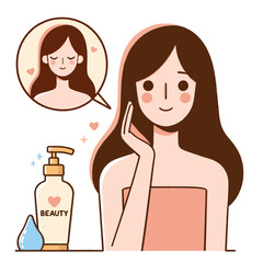 2D Vector Illustration of a Cute Girl Applying Skincare and Makeup