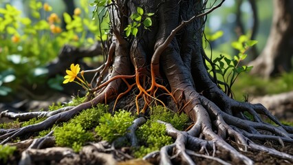 Tree Roots in a Forest.