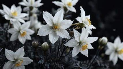 Obraz premium White Flowers on a Black Background.
