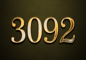 Old gold effect of 3092 number with 3D glossy style Mockup.	