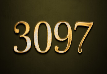 Old gold effect of 3097 number with 3D glossy style Mockup.	
