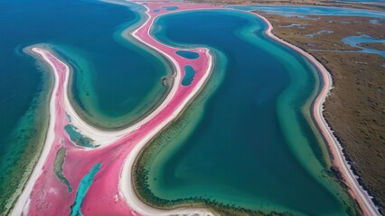 Aerial View of Pink Lake in Western Australia.
