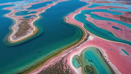 Fototapeta premium Pink and Teal Lakes from Above.