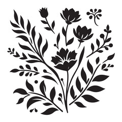 Black floral silhouette for monogram design simple minimal vector