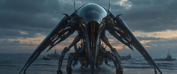 a supermodel and a charming robot girl soaring amidst majestic dragons in defense of sharks-6