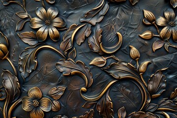 Highdetail image showcasing a luxurious embossed leather surface with a floral pattern