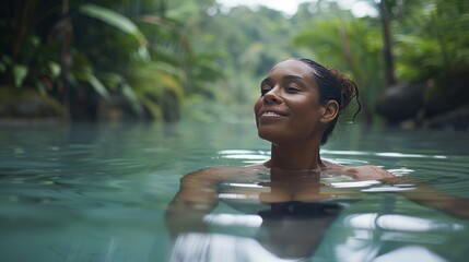 Fototapeta premium Close up of woman in spa with blurred background, serene beauty treatment environment