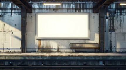 Obraz premium Blank Canvas Poster at Urban Railway Station