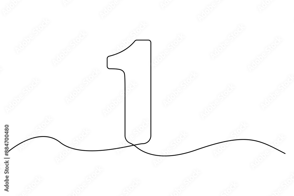 Poster number one outline. minimalist vector illustration. continuous black line. simple abstract design.