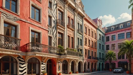 Fototapeta premium Colorful Italian Street with Arched Buildings.