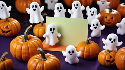 Fototapeta premium halloween pumpkin border, Big white copy space and Halloween style photos, card frames, layout, celebration, high definition clarity